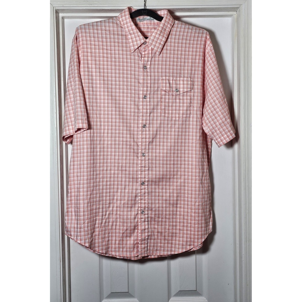 Criquet Short Sleeve Check Pearl Snap Performance Shirt Size XL Coral